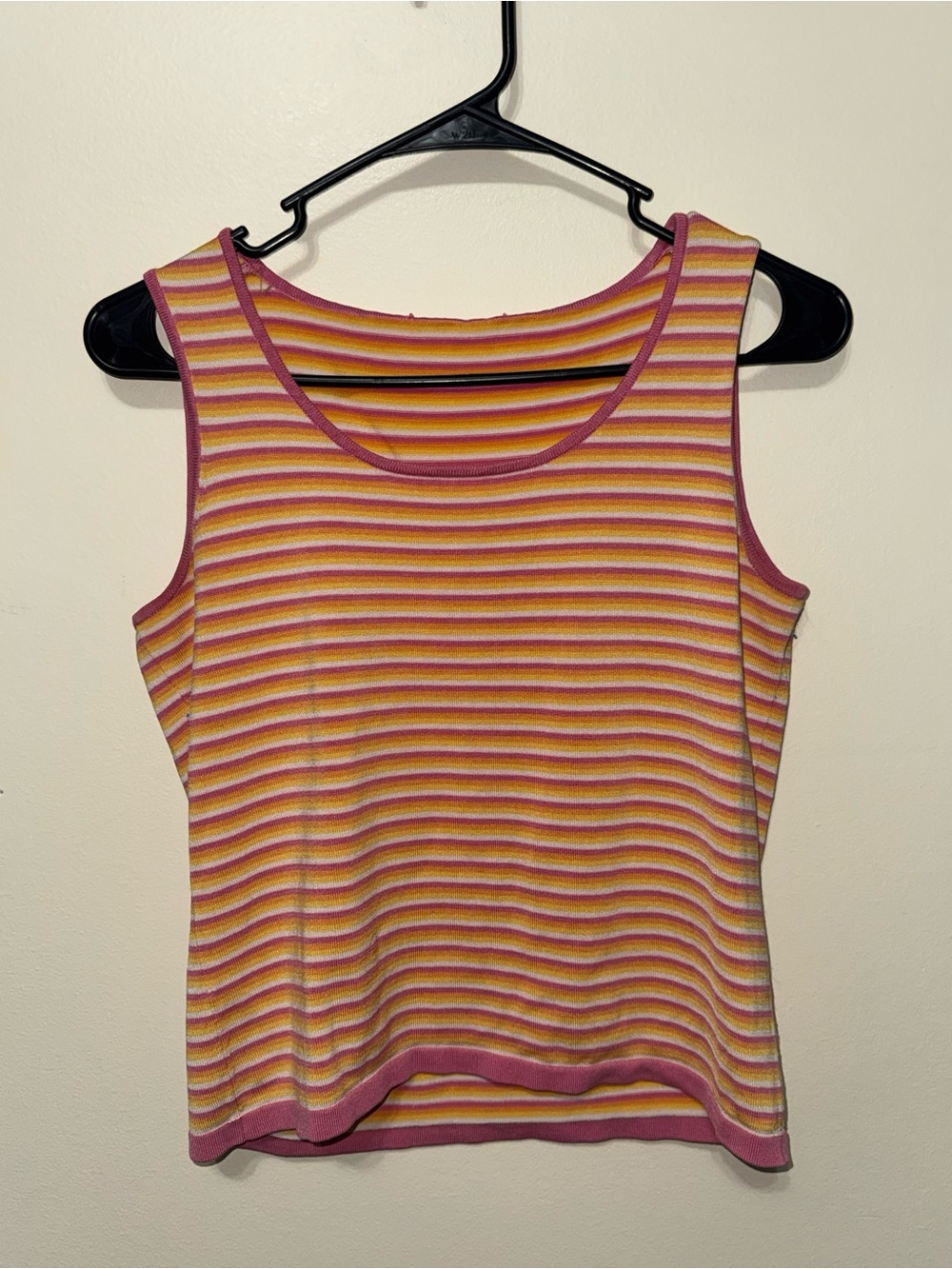 Striped Pink and Yellow Sleeveless Knit Tank Top